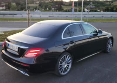 Our Mercedes E executive car on the road trip from Belgrade