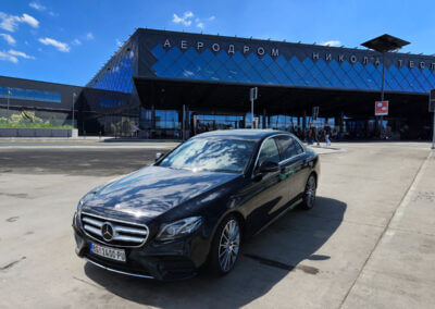 Our black limo in front of the Belgrade Airport 'Nikola Tesla'