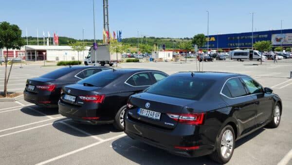 Our black cars parked in front of Ikea store in Belgrade